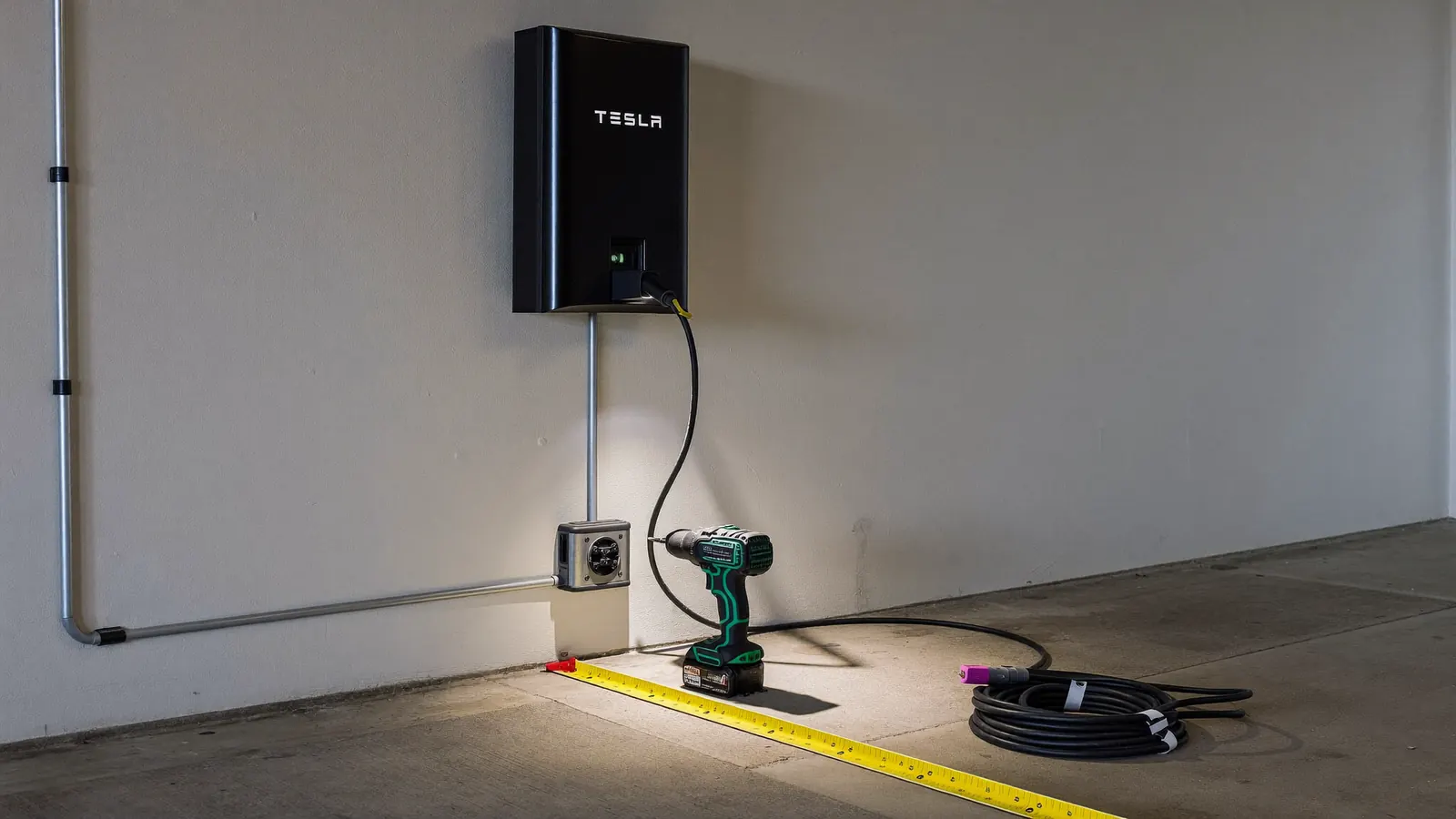 Tesla Wall Connector EV charger installation in progress in an Adelaide garage